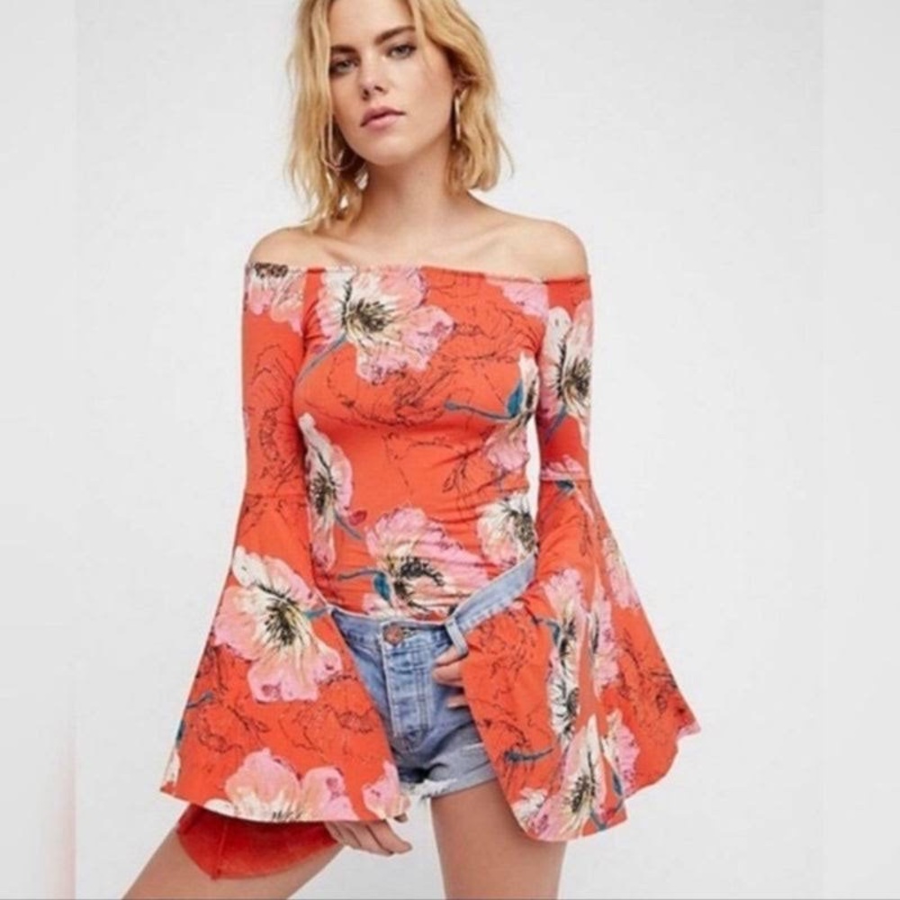 We The Free Orange Long Bell Sleeve Top Free People Size XS NWOT